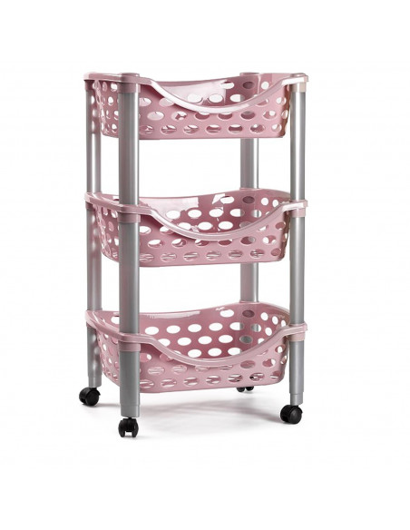 Tradineur - Carrito verdulero de plástico con 3 niveles y ruedas - PLFT Aire - Cestas apilables portaobjetos - 65 x 39,5 x 29,5