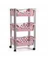Tradineur - Carrito verdulero de plástico con 3 niveles y ruedas - PLFT Aire - Cestas apilables portaobjetos - 65 x 39,5 x 29,5