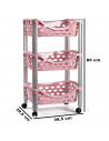 Tradineur - Carrito verdulero de plástico con 3 niveles y ruedas - PLFT Aire - Cestas apilables portaobjetos - 65 x 39,5 x 29,5