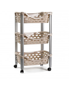 Tradineur - Carrito verdulero de plástico con 3 niveles y ruedas - PLFT Aire - Cestas apilables portaobjetos - 65 x 39,5 x 29,5