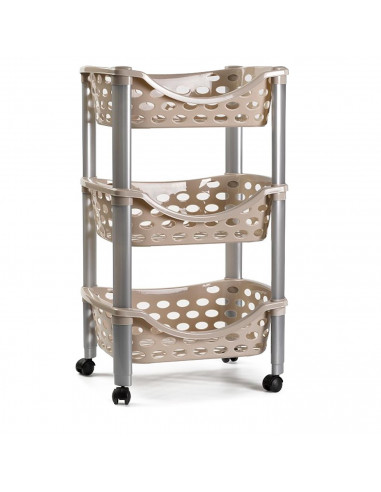Tradineur - Carrito verdulero de plástico con 3 niveles y ruedas - PLFT Aire - Cestas apilables portaobjetos - 65 x 39,5 x 29,5