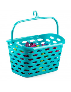 Tradineur - Cesta para pinzas con gancho - Fabricado en plástico - Artículo de limpieza - 21 x 26 x 15 cm - Color surtido (Azul