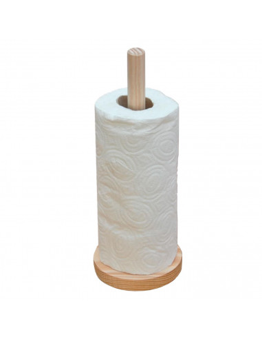 Tradineur - Portarrollos de madera para papel de cocina 28,5 x 12,5 cm, soporte vertical para rollo de papel, diámetro del palo