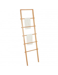 Tradineur - Toallero de pie de bambú, escalera decorativa con 5 peldaños, porta toallas, soporte para apoyar en la pared, baño,