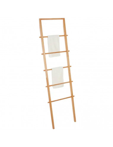 Tradineur - Toallero de pie de bambú, escalera decorativa con 5 peldaños, porta toallas, soporte para apoyar en la pared, baño,