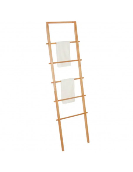 Tradineur - Toallero de pie de bambú, escalera decorativa con 5 peldaños, porta toallas, soporte para apoyar en la pared, baño,