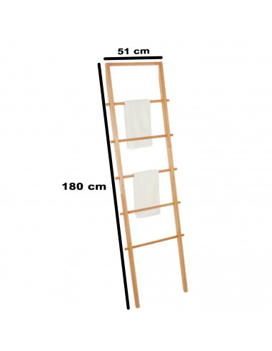 Tradineur - Toallero de pie de bambú, escalera decorativa con 5 peldaños, porta toallas, soporte para apoyar en la pared, baño,