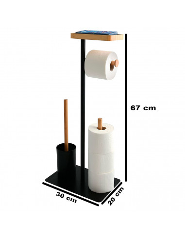 Tradineur - Portarrollos de pie para papel higiénico con escobillero y soporte para teléfono - Forma L - Fabricado en Acero, bam