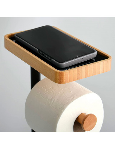 Tradineur - Portarrollos de pie para papel higiénico con escobillero y soporte para teléfono - Forma L - Fabricado en Acero, bam