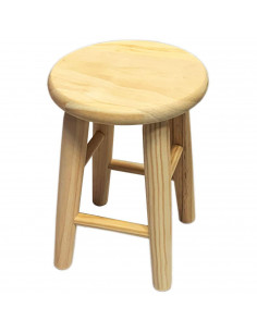 Tradineur - Taburete redondo de madera 26 x 19 cm, banqueta de madera natural con reposapiés, asiento para cocina, hogar, diseño