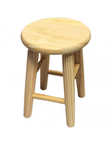 Tradineur - Taburete redondo de madera 26 x 19 cm, banqueta de madera natural con reposapiés, asiento para cocina, hogar, diseño