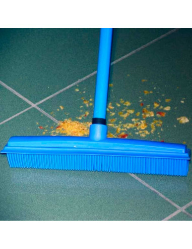 Tradineur - Escoba de goma con rascador, cepillo con cerdas blandas para limpieza de suelos, moquetas, alfombras, interior y ext