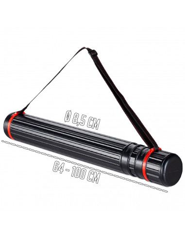 Tradineur - Tubo portaplanos extensible de 64 a 100 cm con correa de transporte, plástico, almacenamiento planos, documentos, lá
