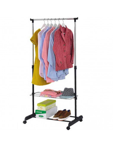 Perchero de metal con estante + ruedas 84 x 42 x 168 cm. Burro de metal para colocar ropa de manera organizada. Estructura de al