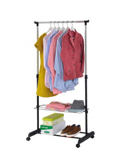 Perchero de metal con estante + ruedas 84 x 42 x 168 cm. Burro de metal para colocar ropa de manera organizada. Estructura de al
