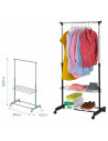 Perchero de metal con estante + ruedas 84 x 42 x 168 cm. Burro de metal para colocar ropa de manera organizada. Estructura de al