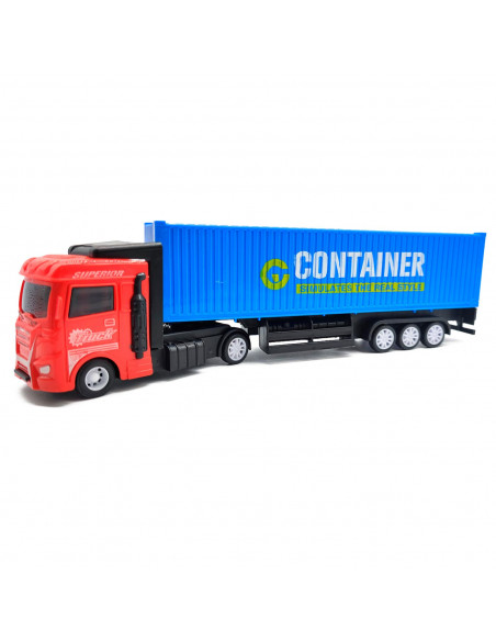 Tradineur - Camión container de fricción - Fabricado en plástico resistente - Juego de vehículos de Juguete para niños pequeños