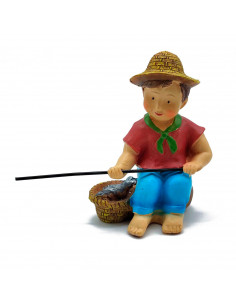 Tradineur - Figura de pastor pescador - Estilo naïf - Marmolina - Figura decorativa divertida para nacimiento, navidad, decoraci