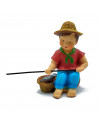 Tradineur - Figura de pastor pescador - Estilo naïf - Marmolina - Figura decorativa divertida para nacimiento, navidad, decoraci