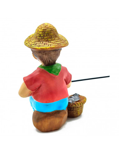 Tradineur - Figura de pastor pescador - Estilo naïf - Marmolina - Figura decorativa divertida para nacimiento, navidad, decoraci