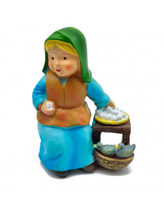 Tradineur - Figura de vendedora de huevos - Estilo naïf - Marmolina - Figura decorativa divertida para nacimiento, navidad, deco