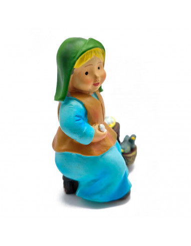 Tradineur - Figura de vendedora de huevos - Estilo naïf - Marmolina - Figura decorativa divertida para nacimiento, navidad, deco