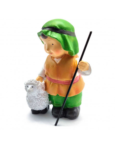 Tradineur - Figura de pastor con cordero para Belén - Estilo naïf - Marmolina - Adorno divertido para nacimiento, Navidad, decor Tradineur - Figura de pastor con cordero para Belén - Estilo naïf - Marmolina - Adorno divertido para nacimiento, Navidad, decor