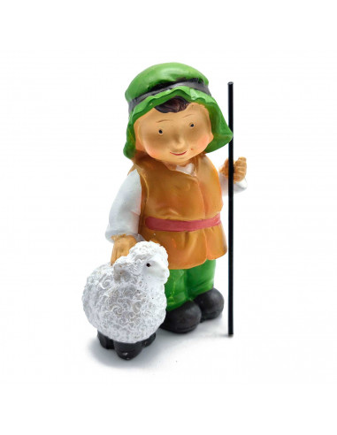 Tradineur - Figura de pastor con cordero para Belén - Estilo naïf - Marmolina - Adorno divertido para nacimiento, Navidad, decor