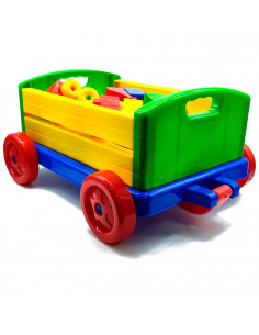 Tradineur - Carreta de arrastre con bloques de construcción - Fabricado en plástico - Gran capacidad - Juguete para jugar en cua
