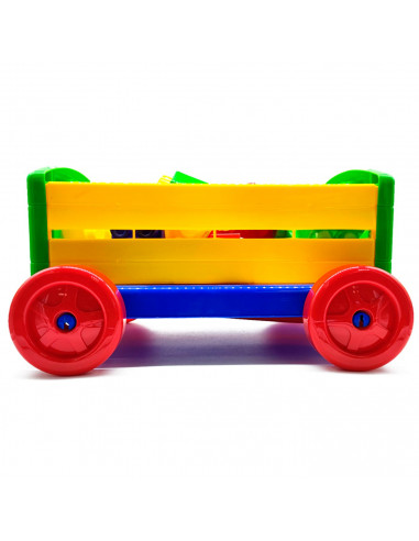 Tradineur - Carreta de arrastre con bloques de construcción - Fabricado en plástico - Gran capacidad - Juguete para jugar en cua