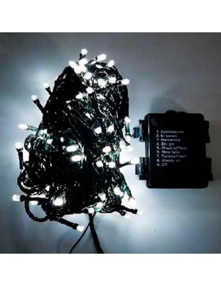 Tradineur - Tira de 100 luces LEDs navideñas a pilas (no incluidas) - Apto para interior y exterior - Función de luz foja e inte