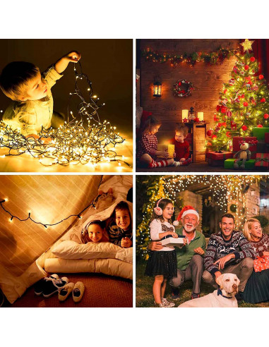 Tradineur - Tira de 100 luces LEDs para decoración a pilas (no incluidas) - Apto para interior y exterior - Función de luz foja