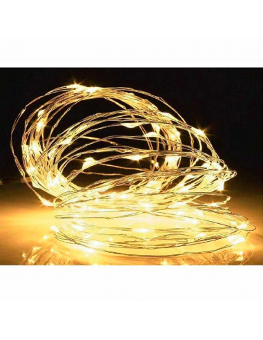 Tradineur - Alambre de 100 luces LEDs navideñas a pilas (no incluidas) - Apto para interiores - Función de luz foja e intermiten