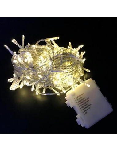 Tradineur - Tira de 50 luces navideñas LEDs a pilas (no incluidas) - Cableado blanco - Apto solo para interior y exterior - Func