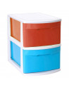 Tradineur - Cajonera támesis base blanco 2 cajones de color surtido 41 x 28 x 39 cm, Cajonera plástico 2 cajones sin ruedas mult