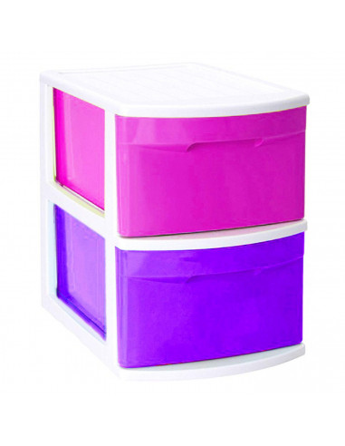 Tradineur - Cajonera támesis base blanco 2 cajones de color surtido 41 x 28 x 39 cm, Cajonera plástico 2 cajones sin ruedas mult