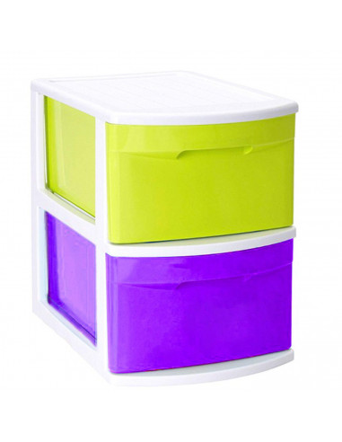 Tradineur - Cajonera támesis base blanco 2 cajones de color surtido 41 x 28 x 39 cm, Cajonera plástico 2 cajones sin ruedas mult