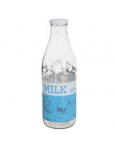 Tradineur - Botella de cristal para leche decorada, botella para bebidas con tapa de rosca, batidos, zumos, licuados de verduras