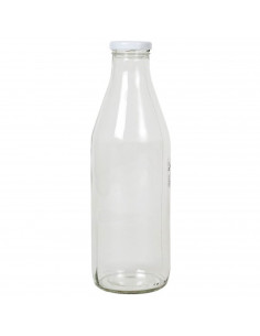 Tradineur - Botella de cristal para leche, botella para bebidas con tapa de rosca, batidos, zumos, licuados de verduras, salsas,
