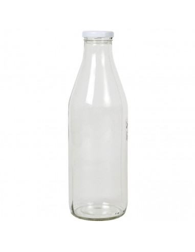 Tradineur - Botella de cristal para leche, botella para bebidas con tapa de rosca, batidos, zumos, licuados de verduras, salsas,