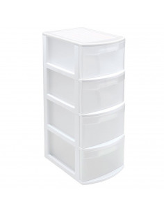 Tradineur - Cajonera color blanco, tipo támesis de 4 cajones, 78 x 28,5 x 39 cm, torre almacenaje multiusos, organización, ideal