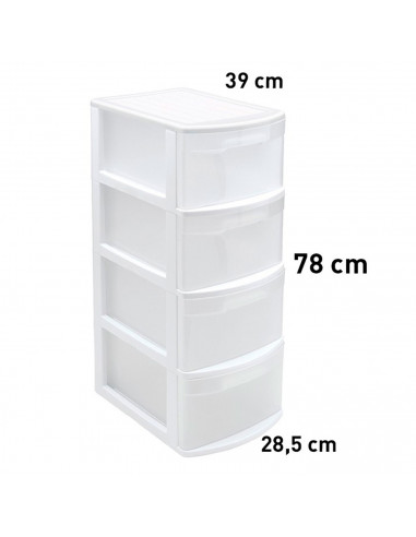 Tradineur - Cajonera color blanco, tipo támesis de 4 cajones, 78 x 28,5 x 39 cm, torre almacenaje multiusos, organización, ideal