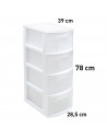 Tradineur - Cajonera color blanco, tipo támesis de 4 cajones, 78 x 28,5 x 39 cm, torre almacenaje multiusos, organización, ideal