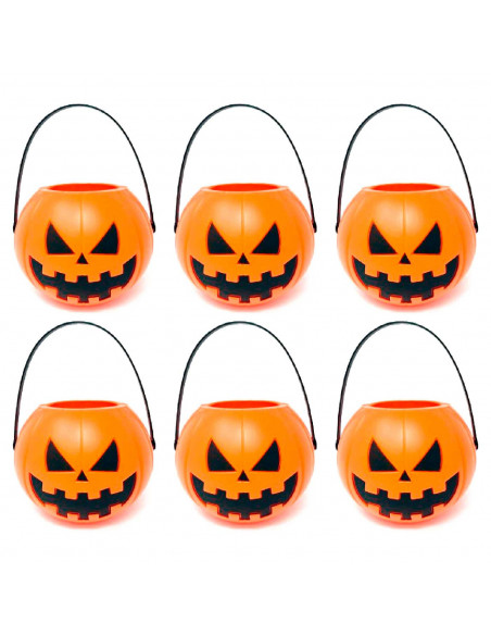 Tradineur - Pack de 6 Mini-Cestas de calabaza para Halloween - Plástico - Adorno para decoración festiva - 5 x 7 x 6,5 cm - Nara Tradineur - Pack de 6 Mini-Cestas de calabaza para Halloween - Plástico - Adorno para decoración festiva - 5 x 7 x 6,5 cm - Nara