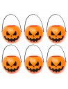 Tradineur - Pack de 6 Mini-Cestas de calabaza para Halloween - Plástico - Adorno para decoración festiva - 5 x 7 x 6,5 cm - Nara