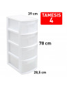 Tradineur - Cajonera color blanco, tipo támesis de 4 cajones, 78 x 28,5 x 39 cm, torre almacenaje multiusos, organización, ideal