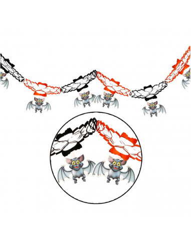 Tradineur - Guirnalda de murciélagos para Halloween - Complementos, decoración para fiestas - Color Naranja/Negro - Longitud de