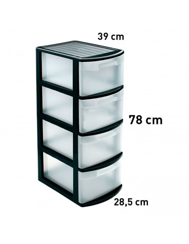 Tradineur - Cajonera color negro, tipo támesis de 4 cajones, 78 x 28,5 x 39 cm, torre almacenaje multiusos, organización, ideal