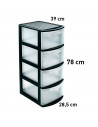 Tradineur - Cajonera color negro, tipo támesis de 4 cajones, 78 x 28,5 x 39 cm, torre almacenaje multiusos, organización, ideal
