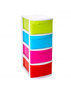 Tradineur - Cajonera sin ruedas támesis 4 cajones de color surtido de 78 x 28,5 x 39 cm, Cajonera plástico 4 cajones multiusos p